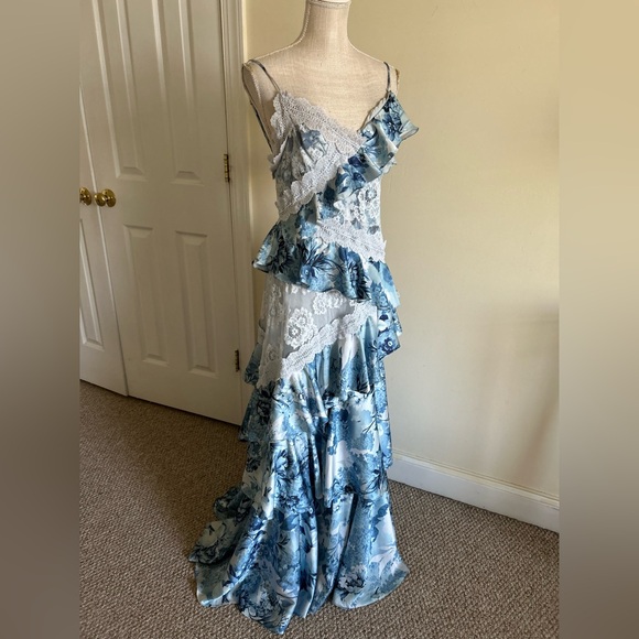 Anthropologie BHLDN Elora Sleeveless V-Neck Ruffle Lace Maxi Dress size 8 - Picture 8 of 11